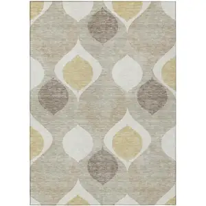 Photo of Beige Taupe And Ivory Ogee Washable Indoor Outdoor Area Rug