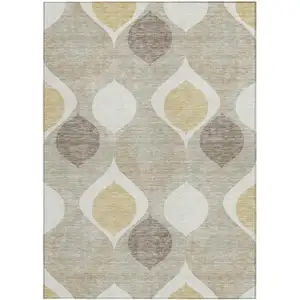 Photo of Beige Taupe And Ivory Ogee Washable Indoor Outdoor Area Rug