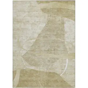 Photo of Beige Taupe And Tan Abstract Washable Indoor Outdoor Area Rug