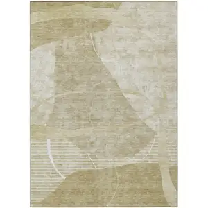 Photo of Beige Taupe And Tan Abstract Washable Indoor Outdoor Area Rug