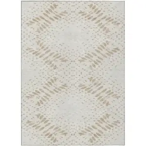 Photo of Beige Taupe And Tan Floral Washable Indoor Outdoor Area Rug