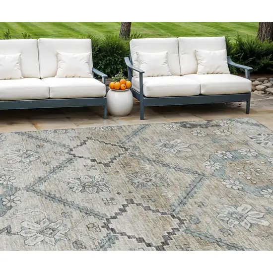 Beige Taupe And Tan Floral Washable Indoor Outdoor Area Rug Photo 1