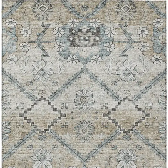 Beige Taupe And Tan Floral Washable Indoor Outdoor Area Rug Photo 8