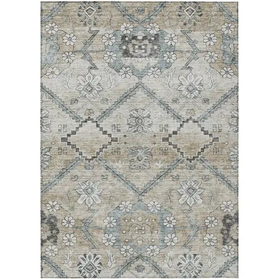 Beige Taupe And Tan Floral Washable Indoor Outdoor Area Rug Photo 2