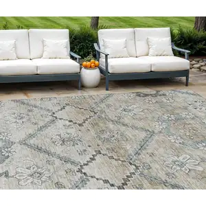 Photo of Beige Taupe And Tan Floral Washable Indoor Outdoor Area Rug