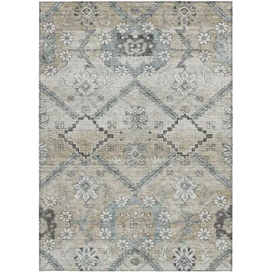 Beige Taupe And Tan Floral Washable Indoor Outdoor Area Rug Photo 8