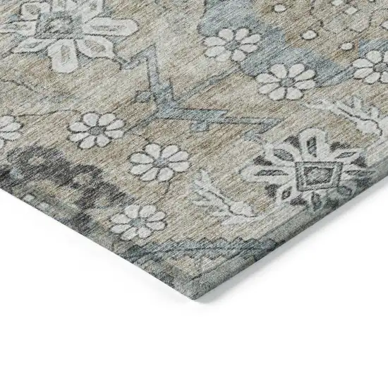 Beige Taupe And Tan Floral Washable Indoor Outdoor Area Rug Photo 5