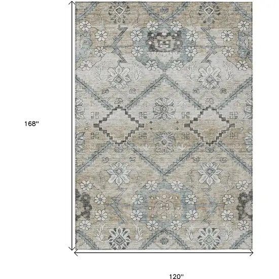 Beige Taupe And Tan Floral Washable Indoor Outdoor Area Rug Photo 3