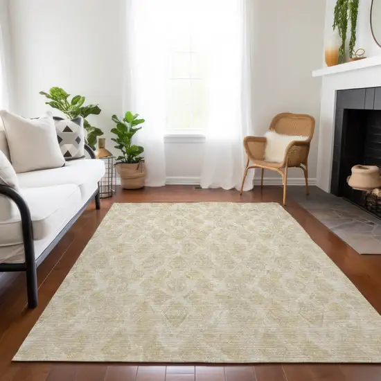 Beige Taupe And Tan Geometric Washable Indoor Outdoor Area Rug Photo 9