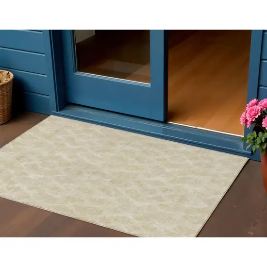 Beige Taupe And Tan Geometric Washable Indoor Outdoor Area Rug Photo 1