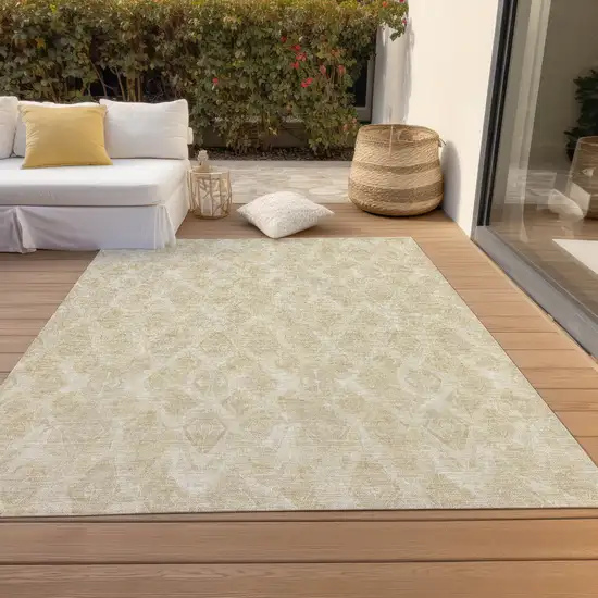 Beige Taupe And Tan Geometric Washable Indoor Outdoor Area Rug Photo 7