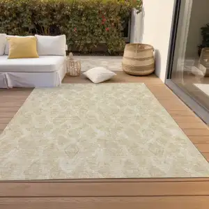 Photo of Beige Taupe And Tan Geometric Washable Indoor Outdoor Area Rug