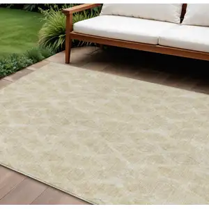 Photo of Beige Taupe And Tan Geometric Washable Indoor Outdoor Area Rug