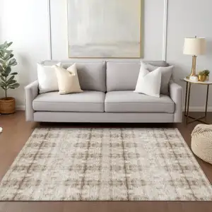 Photo of Beige Taupe And Tan Geometric Washable Indoor Outdoor Area Rug