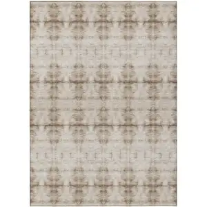 Photo of Beige Taupe And Tan Geometric Washable Indoor Outdoor Area Rug