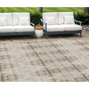 Photo of Beige Taupe And Tan Geometric Washable Indoor Outdoor Area Rug