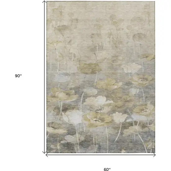 Beige Taupe And Wheat Floral Washable Indoor Outdoor Area Rug Photo 3