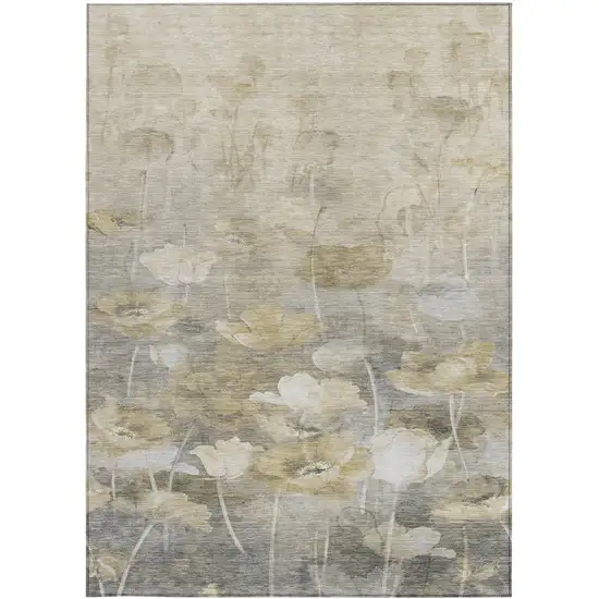 Beige Taupe And Wheat Floral Washable Indoor Outdoor Area Rug Photo 5