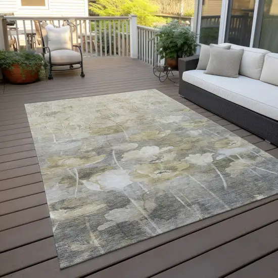 Beige Taupe And Wheat Floral Washable Indoor Outdoor Area Rug Photo 9