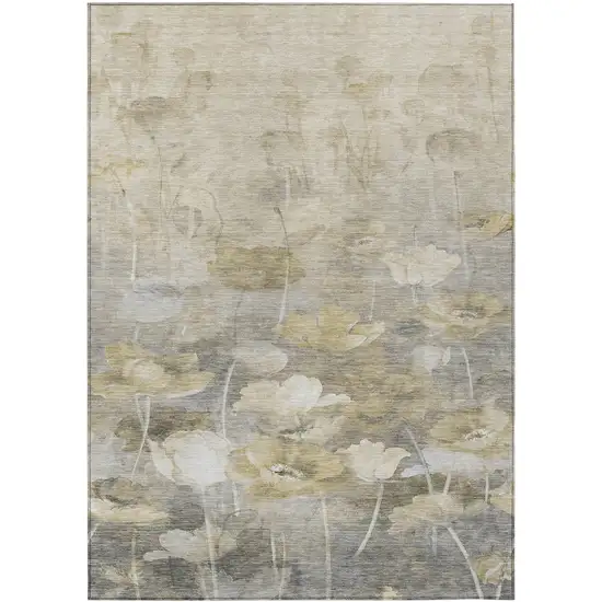 Beige Taupe And Wheat Floral Washable Indoor Outdoor Area Rug Photo 2