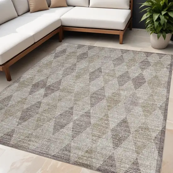 Beige Taupe and Brown Geometric Washable Non Skid Indoor Outdoor Area Rug Photo 1