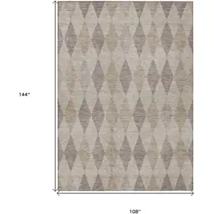 Photo of Beige Taupe and Brown Geometric Washable Non Skid Indoor Outdoor Area Rug