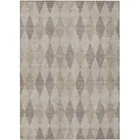 Photo of Beige Taupe and Brown Geometric Washable Non Skid Indoor Outdoor Area Rug