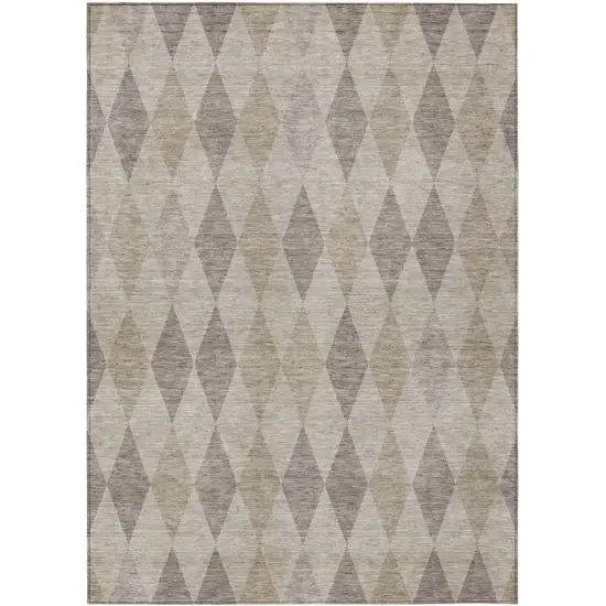 Beige Taupe and Brown Geometric Washable Non Skid Indoor Outdoor Area Rug Photo 2