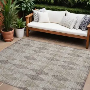 Photo of Beige Taupe and Brown Geometric Washable Non Skid Indoor Outdoor Area Rug