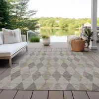 Photo of Beige Taupe and Brown Geometric Washable Non Skid Indoor Outdoor Area Rug