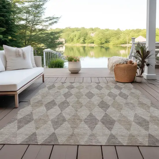 Beige Taupe and Brown Geometric Washable Non Skid Indoor Outdoor Area Rug Photo 8