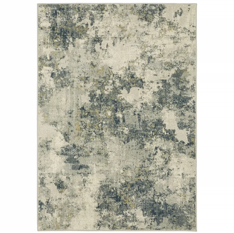 Beige Teal Grey And Gold Abstract Power Loom Stain Resistant Area Rug Photo 1