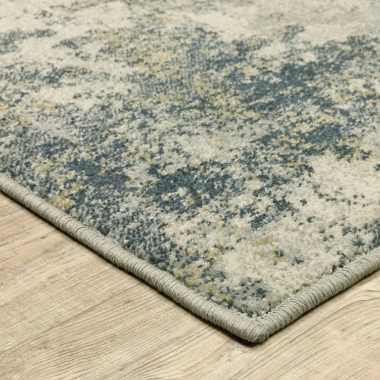 Beige Teal Grey And Gold Abstract Power Loom Stain Resistant Area Rug Photo 4