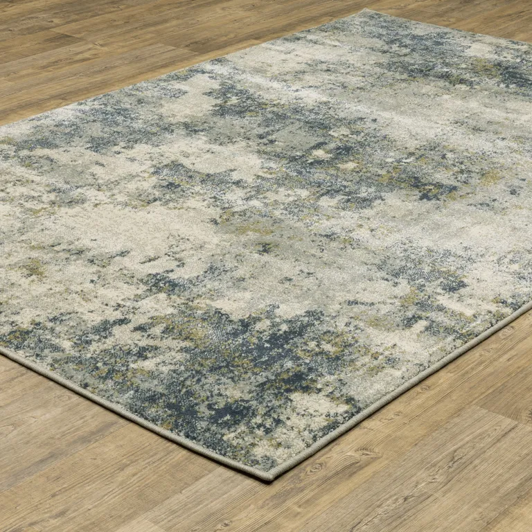 Beige Teal Grey And Gold Abstract Power Loom Stain Resistant Area Rug Photo 5