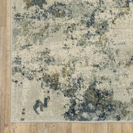 Beige Teal Grey And Gold Abstract Power Loom Stain Resistant Area Rug Photo 3