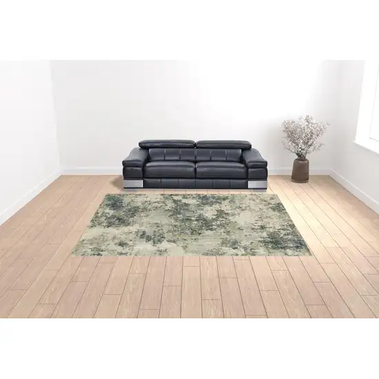 Beige Teal Grey And Gold Abstract Power Loom Stain Resistant Area Rug Photo 2