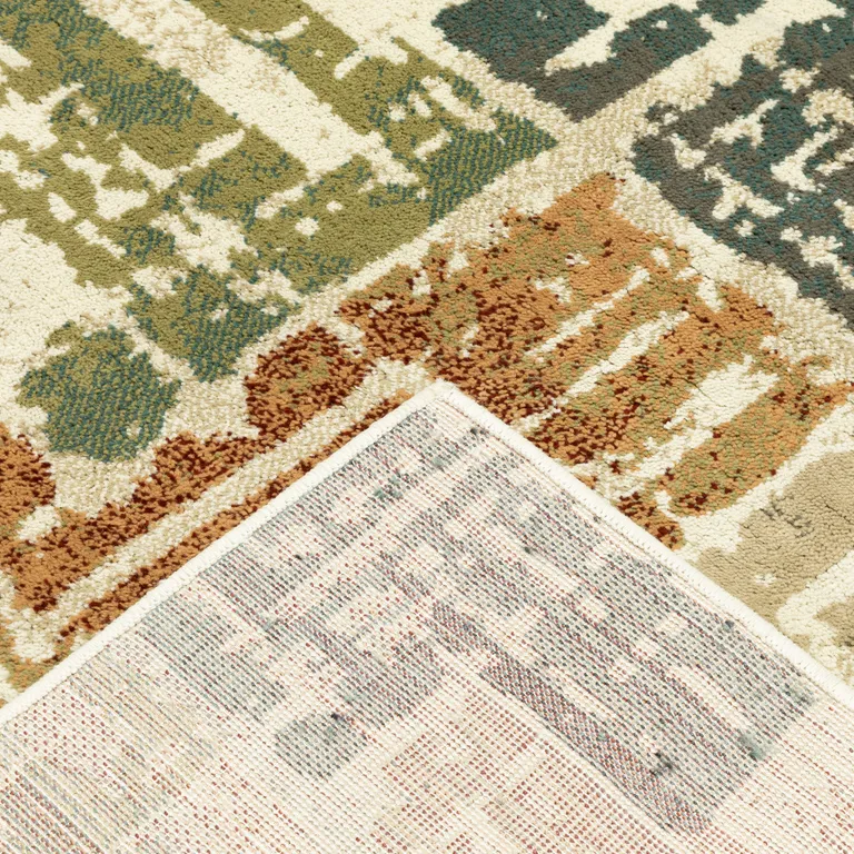 Beige Terracotta Green Navy And Grey Abstract Power Loom Stain Resistant Area Rug Photo 5