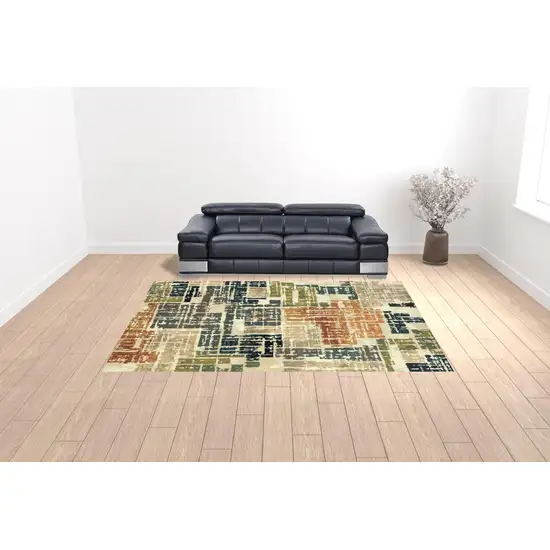 Beige Terracotta Green Navy And Grey Abstract Power Loom Stain Resistant Area Rug Photo 3