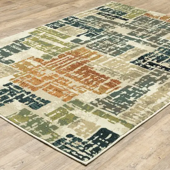 Beige Terracotta Green Navy And Grey Abstract Power Loom Stain Resistant Area Rug Photo 7