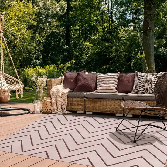 Beige Waves Stain Resistant Indoor Outdoor Area Rug Photo 9