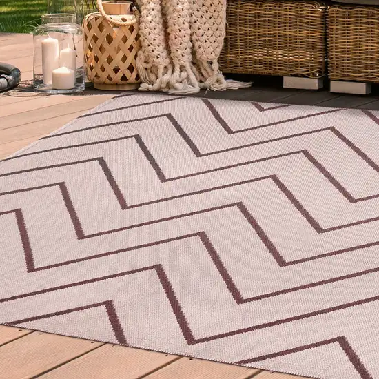 Beige Waves Stain Resistant Indoor Outdoor Area Rug Photo 7