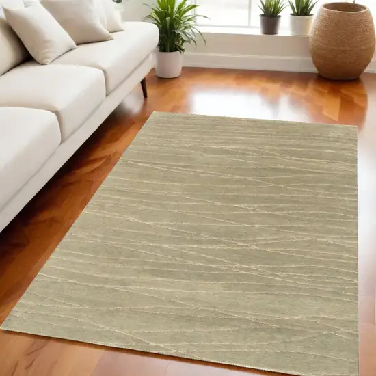 Beige Wool Abstract Lines Hand Loomed Area Rug Photo 1