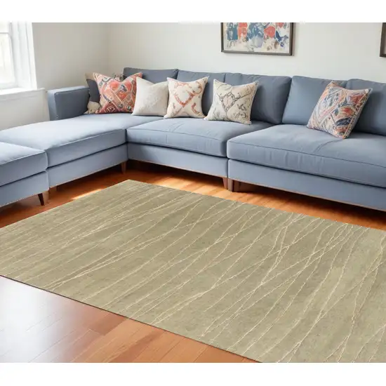 Beige Wool Abstract Lines Hand Loomed Area Rug Photo 1