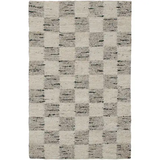 Beige Wool Checkered Hand Woven Area Rug Photo 1