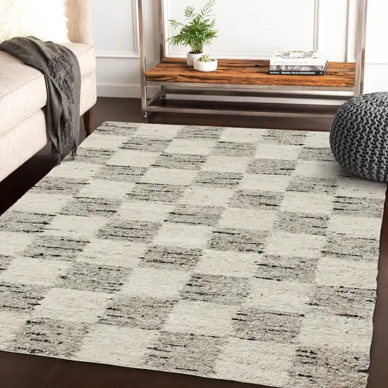 Beige Wool Checkered Hand Woven Area Rug Photo 6