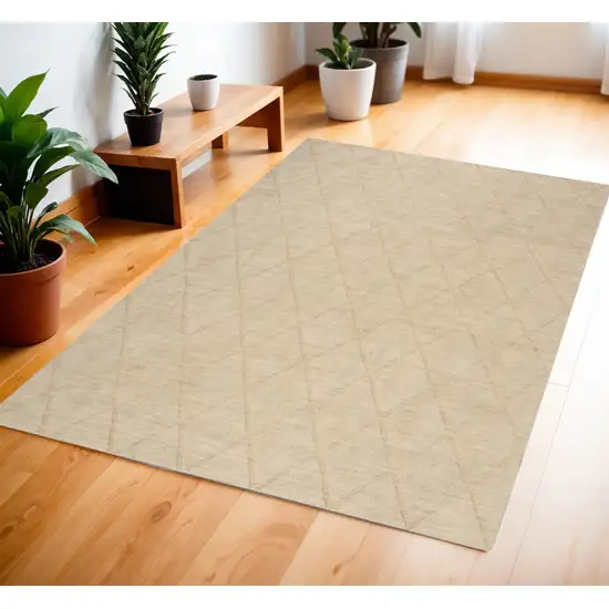 Beige Wool Geometric Area Rug Photo 1