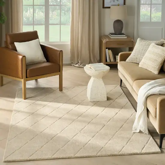 Beige Wool Geometric Area Rug Photo 8