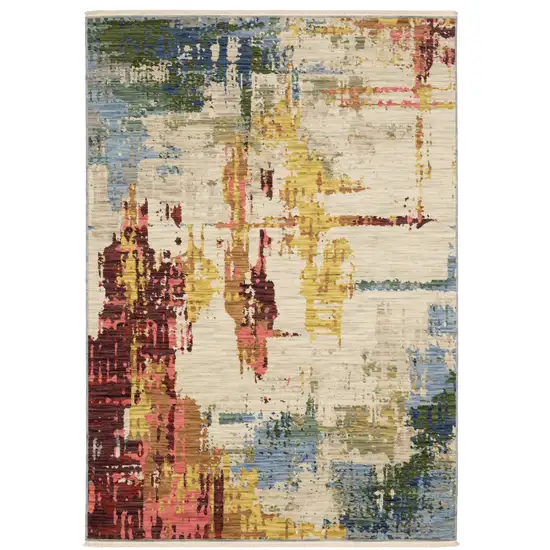 Beige Yellow And Rust Abstract Area Rug With Fringe Photo 7