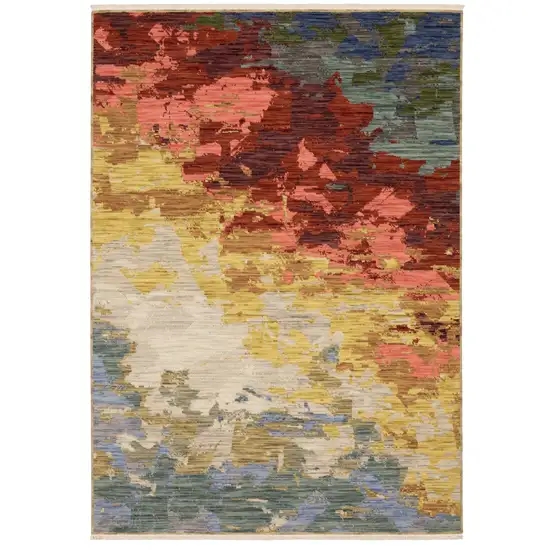 Beige Yellow And Rust Abstract Area Rug With Fringe Photo 7