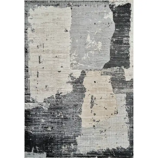 Beige and Black Abstract Distressed Area Rug Photo 2